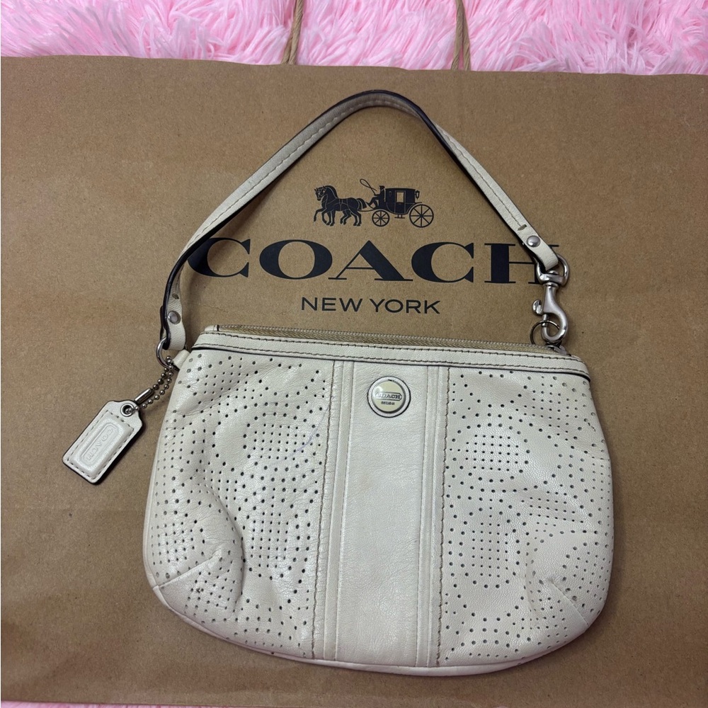 Coach Beige Perforated Leather Shoulder Bag